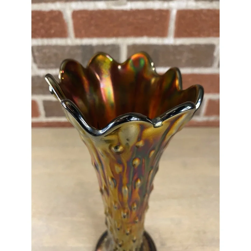 Vintage Northwood‎ Tree Trunk Amethyst Carnival Glass Vase 10.5 Inches